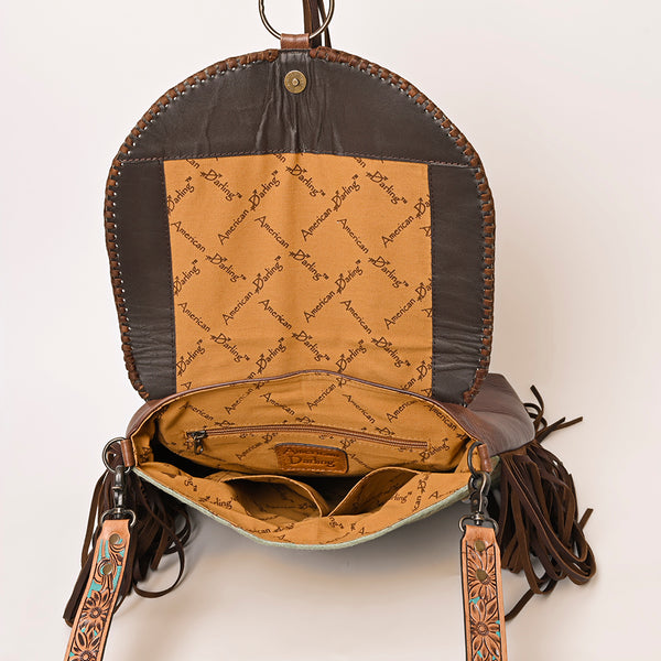 ADBG1273 American Darling Cowhide Fringe Crossbody -Tooled Leather Bag