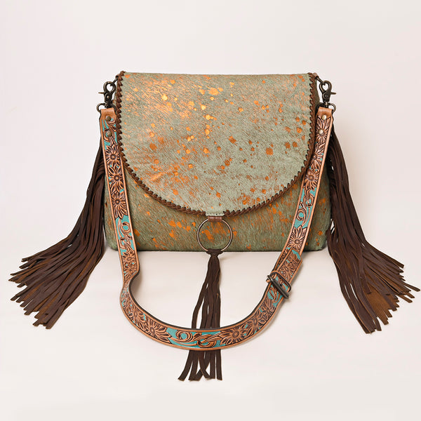 ADBG1273 American Darling Cowhide Fringe Crossbody -Tooled Leather Bag