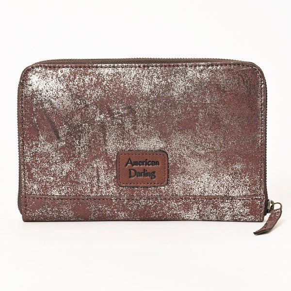 ADBGZ775 Distressed Metallic Leather Zip-Around Wallet - Western Cowhide Look