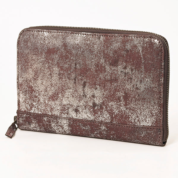ADBGZ775 Distressed Metallic Leather Zip-Around Wallet - Western Cowhide Look