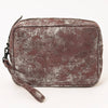 ADBGZ777 Western Metallic Leather Wristlet Jewelry Case - Silver-Foiled Distressed Finish