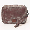 ADBGZ777 Western Metallic Leather Wristlet Jewelry Case - Silver-Foiled Distressed Finish
