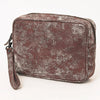 ADBGZ777 Western Metallic Leather Wristlet Jewelry Case - Silver-Foiled Distressed Finish
