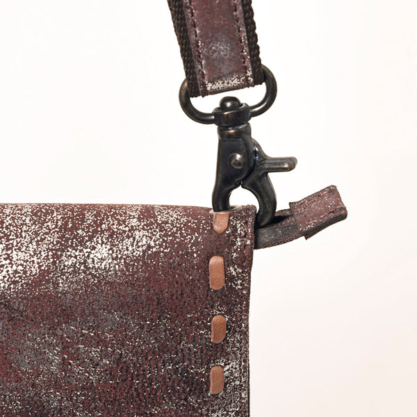 ADBGZ778 Western Distressed Metallic Leather Crossbody - Silver-Foiled Sling Bag