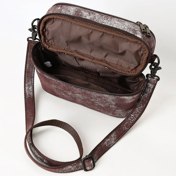 ADBGZ779 Distressed Silver Metallic Leather Jewelry Case - Convertible Crossbody & Top-Handle