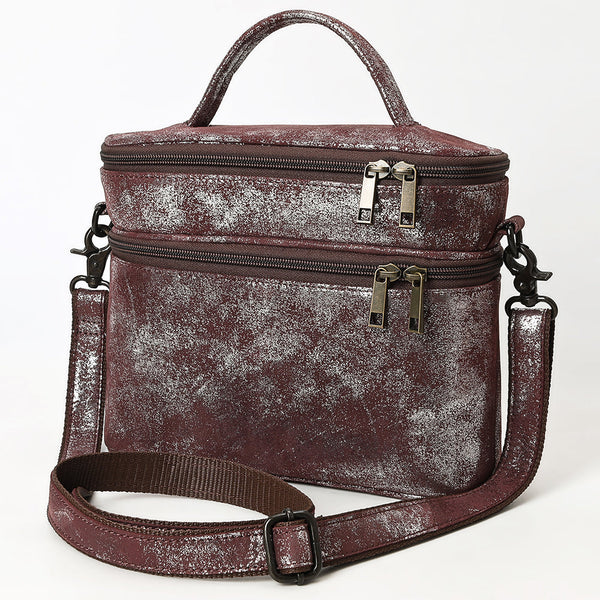 ADBGZ779 Distressed Silver Metallic Leather Jewelry Case - Convertible Crossbody & Top-Handle
