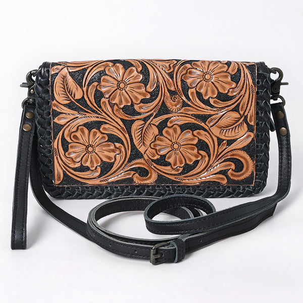 ADBG1279 American Darling Hand Tooled Leather Crossbody -Woven Body Floral Purse