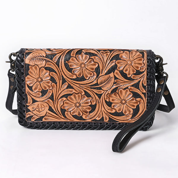 ADBG1279 American Darling Hand Tooled Leather Crossbody -Woven Body Floral Purse