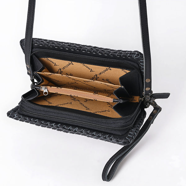 ADBG1279 American Darling Hand Tooled Leather Crossbody -Woven Body Floral Purse