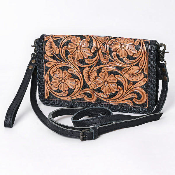 ADBG1279 American Darling Hand Tooled Leather Crossbody -Woven Body Floral Purse