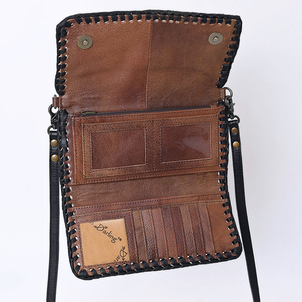 ADBG1280 American Darling Tooled Leather Crossbody Wallet -Braided Western Bag