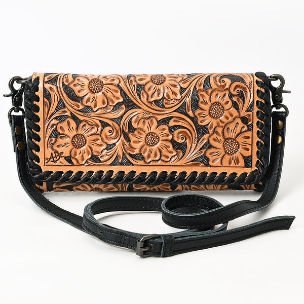 ADBG1281 American Darling Hand Tooled Leather Crossbody Wallet -Floral Braided Purse