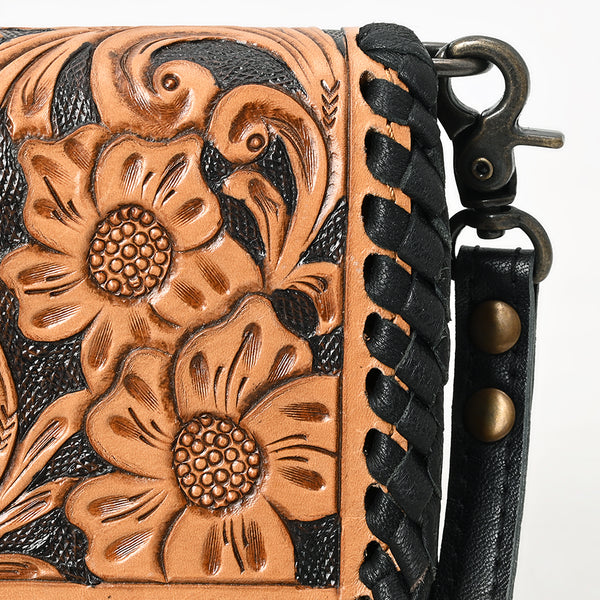 ADBG1281 American Darling Hand Tooled Leather Crossbody Wallet -Floral Braided Purse
