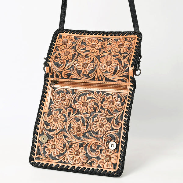 ADBG1281 American Darling Hand Tooled Leather Crossbody Wallet -Floral Braided Purse
