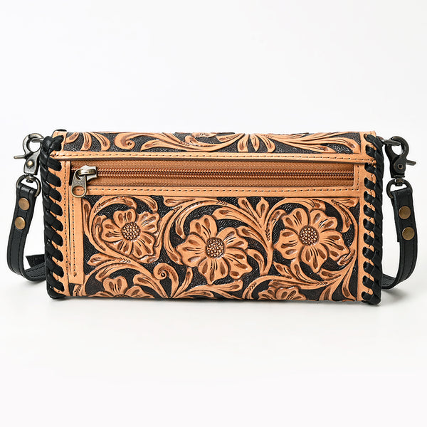 ADBG1281 American Darling Hand Tooled Leather Crossbody Wallet -Floral Braided Purse