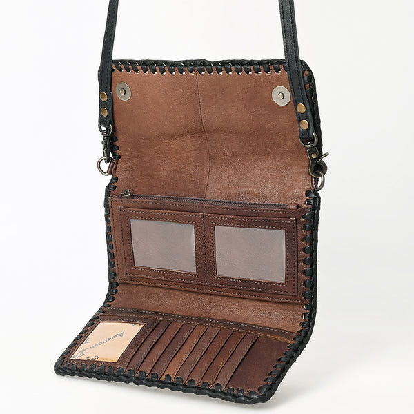 ADBG1281 American Darling Hand Tooled Leather Crossbody Wallet -Floral Braided Purse