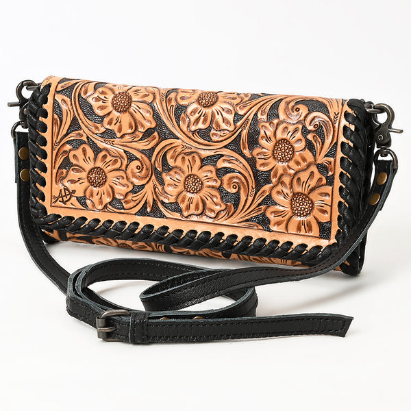 ADBG1281 American Darling Hand Tooled Leather Crossbody Wallet -Floral Braided Purse