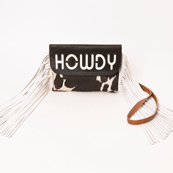 ADBG1282 American Darling Western Leather Crossbody Bag with Hair-On Cowhide & Fringe