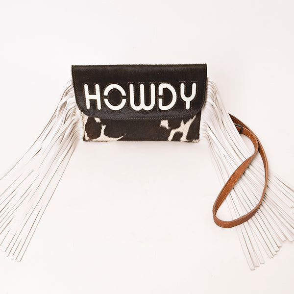 ADBG1282 American Darling Western Leather Crossbody Bag with Hair-On Cowhide & Fringe