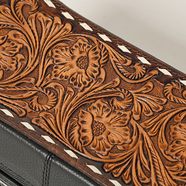 ADBGA453A American Darling Tooled Leather Cowhide Jewelry Accessory Case Western Organizer Box