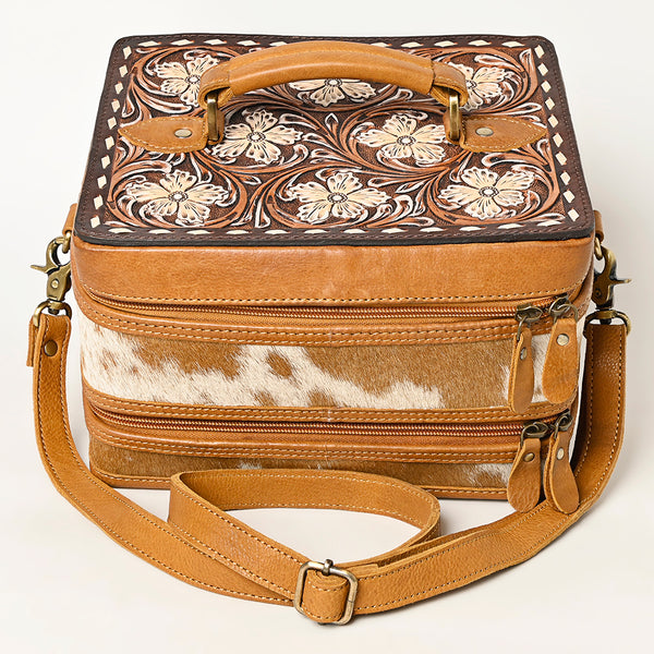 ADBGA454 American Darling Hair-On Cowhide Floral Carved Leather Jewelry Case