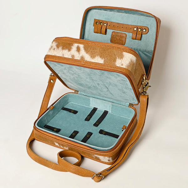 ADBGA454 American Darling Hair-On Cowhide Floral Carved Leather Jewelry Case