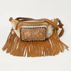 ADBG1297 American Darling Western Leather Fanny Pack with Hair-On Cowhide and Fringe -Hand-Tooled Waist Bag