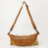 ADBG1297 American Darling Western Leather Fanny Pack with Hair-On Cowhide and Fringe -Hand-Tooled Waist Bag