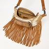 ADBG1297 American Darling Western Leather Fanny Pack with Hair-On Cowhide and Fringe -Hand-Tooled Waist Bag