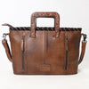 ADBG1298 American Darling Western Leather Tote Bag with Hair-On Cowhide & Hand-Tooled Handles -Fringe Detail