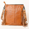 ADBG1299 American Darling Western Leather Hair-On Cowhide Large Crossbody Bag with Hand-Tooled Fringe Detail