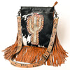 ADBG1299 American Darling Western Leather Hair-On Cowhide Large Crossbody Bag with Hand-Tooled Fringe Detail