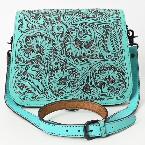 ADBGZ780 Natural Tooled Leather Crossbody Bag - Western Floral Flap Shoulder Purse