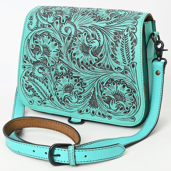 ADBGZ780 Natural Tooled Leather Crossbody Bag - Western Floral Flap Shoulder Purse