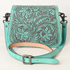 ADBGZ781 Turquoise Tooled Leather Crossbody Bag - Floral Handcrafted Western Purse