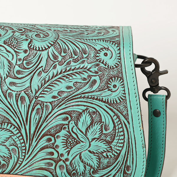 ADBGZ781 Turquoise Tooled Leather Crossbody Bag - Floral Handcrafted Western Purse