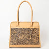 LC-ADBGZ782 Structured Tan Leather Tote - Hand-Tooled Western Floral Panel
