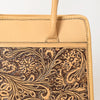 LC-ADBGZ782 Structured Tan Leather Tote - Hand-Tooled Western Floral Panel