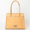LC-ADBGZ782 Structured Tan Leather Tote - Hand-Tooled Western Floral Panel