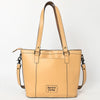 LC-ADBGZ783 Hand-Tooled Tan Leather Tote Bag - Western Floral Design with Detachable Strap