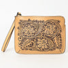 ADBGZ784 Hand-Tooled Leather Wristlet Clutch - Western Floral Design
