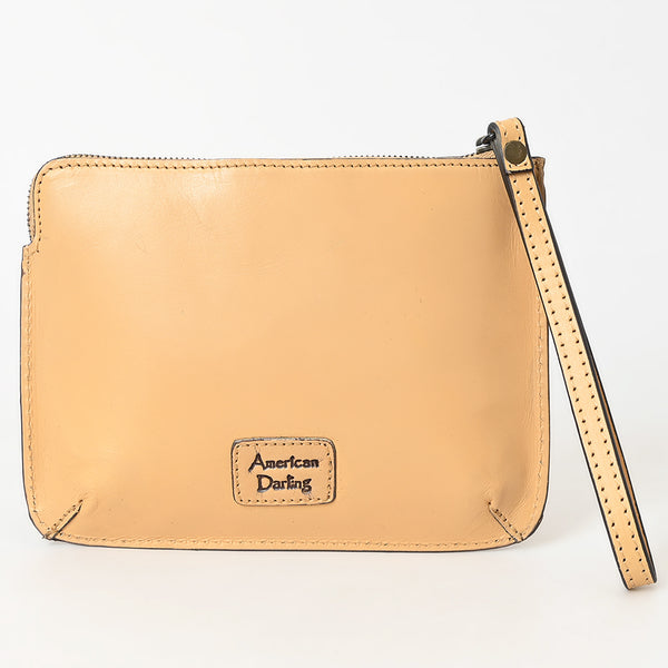 ADBGZ784 Hand-Tooled Leather Wristlet Clutch - Western Floral Design