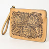 ADBGZ784 Hand-Tooled Leather Wristlet Clutch - Western Floral Design