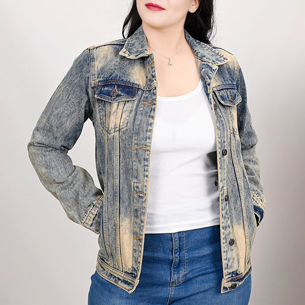 LC-ADJKT021 Cactus Tooled Leather Denim Jacket - Western Vintage Style
