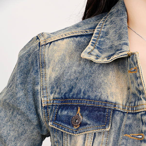 LC-ADJKT021 Cactus Tooled Leather Denim Jacket - Western Vintage Style