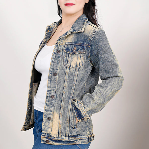 LC-ADJKT021 Cactus Tooled Leather Denim Jacket - Western Vintage Style