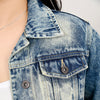 LC-ADJKT024 Tooled Leather Sunflower Fringe Denim Jacket - Western Chic