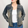 LC-ADJKT025 Turquoise Studded Tooled Leather Fringe Denim Jacket - Western Classic