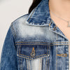 LC-ADJKT029 Women's Stonewashed Denim Jacket with Feather Tooled Leather Yoke & Fringe
