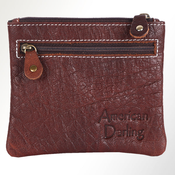 ADBGM359 Hair-On Cowhide Coin Purse with Desert Scene Applique - Handmade Western Cactus Zip Pouch